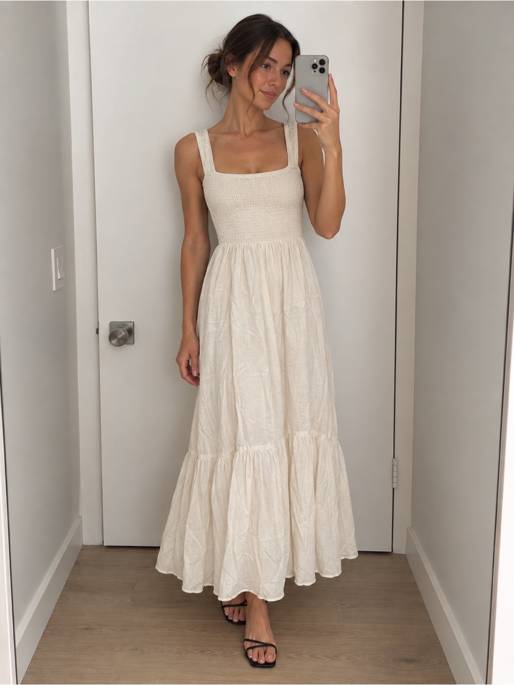 Chelsea28 Cream Smocked Square-Neck Maxi Dress